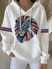 Women's British style imitation denim rhinestone hot-drill print casual hoodie