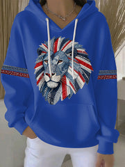 Women's British style imitation denim rhinestone hot-drill print casual hoodie