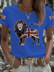 Women's UK Flag Lion Printed T-shirt