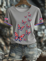 Women's British imitation diamond hot-drilling Printed short-sleeved T-shirt