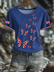 Women's British imitation diamond hot-drilling Printed short-sleeved T-shirt