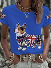 Women's UK Flag Corgi Printed T-shirt
