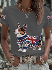 Women's UK Flag Corgi Printed T-shirt