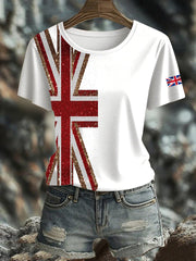 Women's British imitation diamond hot-drilling Printed short-sleeved T-shirt