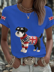 Women's UK Flag Schnauzer Printed T-shirt