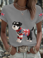 Women's UK Flag Schnauzer Printed T-shirt
