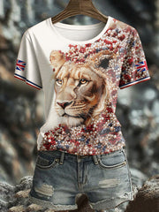 Women's UK Flag Lioness Art Printed T-shirt