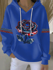 Women's British style imitation denim rhinestone hot-drill Print Casual Hoodie