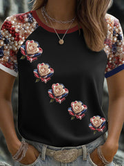 Women's UK Flag Rose Art Printed T-shirt