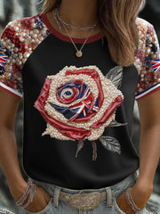 Women's UK Flag Rose Art Printed T-shirt
