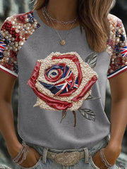 Women's UK Flag Rose Art Printed T-shirt