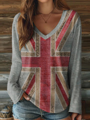 Women's Union Jack Art Print V-Neck T-Shirt