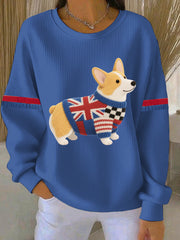 Women's British Faux Felt Corgi Print Casual Sweatshirt