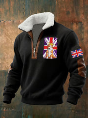 Men's Vintage England Flag Dog Printed Sweatshirt