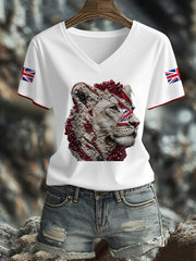 Women's UK Flag Lioness Art Printed T-shirt