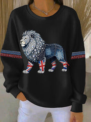 Women's British style imitation denim rhinestone hot-drill Print Casual Sweatshirt