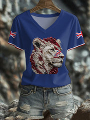 Women's UK Flag Lioness Art Printed T-shirt