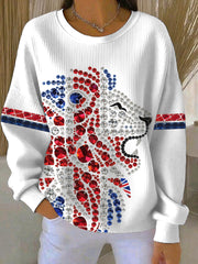 Women's British style imitation rhinestone hot-drilling Print Casual Sweatshirt