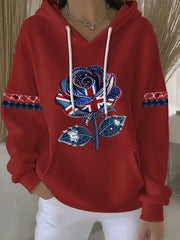 Women's British style imitation denim rhinestone hot-drill Print Casual Hoodie