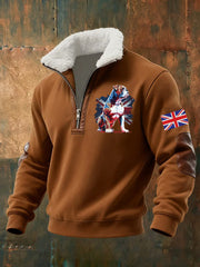 Men's Vintage England Flag Dog Printed Sweatshirt