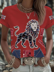 Women's British imitation diamond hot-drilling Printed Iron On Short Sleeve T-Shirt