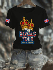 Women's Vintage England Flag The Royals Tour Printed T-shirt