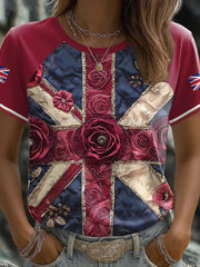 Women's UK Flag Floral Art Printed T-shirt