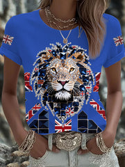 Women's British imitation diamond hot-drilling Printed Iron On Short Sleeve T-Shirt