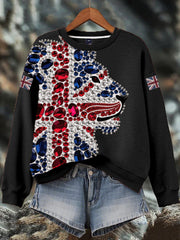 Women's British imitation diamond hot-drilling Print Sweatshirt
