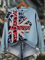 Women's British imitation diamond hot-drilling Print Sweatshirt