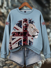 Women's British imitation diamond hot-drilling Print Sweatshirt