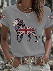 Women's British imitation diamond hot-drilling Printed Iron On Short Sleeve T-Shirt