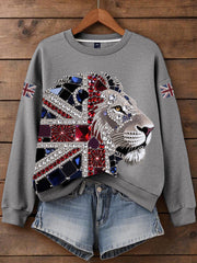 Women's British imitation diamond hot-drilling Print Sweatshirt
