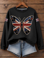 Women's British imitation diamond hot-drilling Print Sweatshirt
