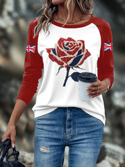 Women's UK Flag Art Rose Printed Tops