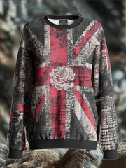 Women's English Patchwork Rose Printed Regular Sweatshirt