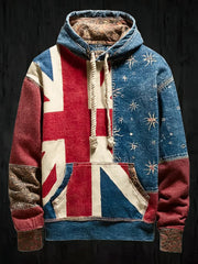 Men's Vintage England Flag Patchwork Printed Hoodie