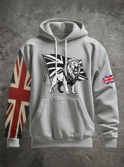 Men's Vintage England Flag Lion Printed Hoodie
