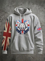 Men's Vintage England Flag Lion Printed Hoodie