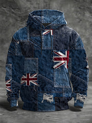 Men's British Flag Oversized Drop-Shoulder Hoodie with Pockets
