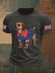 Men's Vintage England Flag Dog Printed T-shirt