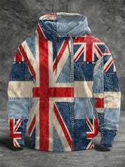 Men's British Flag Printed Drop Shoulder Pocket Hoodie