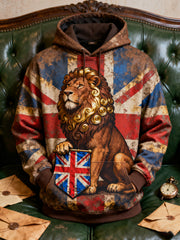 Men's Vintage England Flag Lion Printed Hoodie