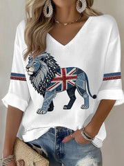 Women's British Faux Denim Printed Casual T-shirt