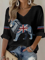 Women's British Faux Denim Printed Casual T-shirt