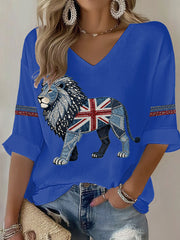 Women's British Faux Denim Printed Casual T-shirt