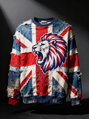 Men's British lion combined with retro old style Printed Crew Neck Sweatshirt