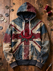 Men's Vintage England Flag Printed Hoodie