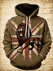 Men's Vintage England Flag Lion Printed Hoodie