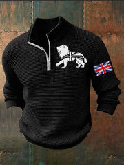 Men's Vintage England Flag Lion Printed Sweater